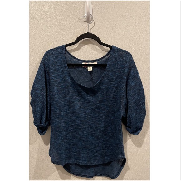 FREE PEOPLE BEACH Blue Rolled Sleeve Boho Blouse - Picture 2 of 7